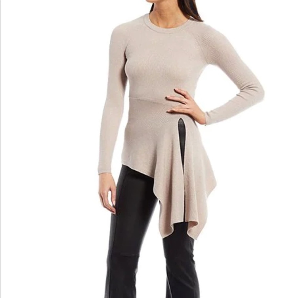 NWT Antonio Melani Metallic Knit Asymmetrical Hem Long Sleeve Top In Gold Size S